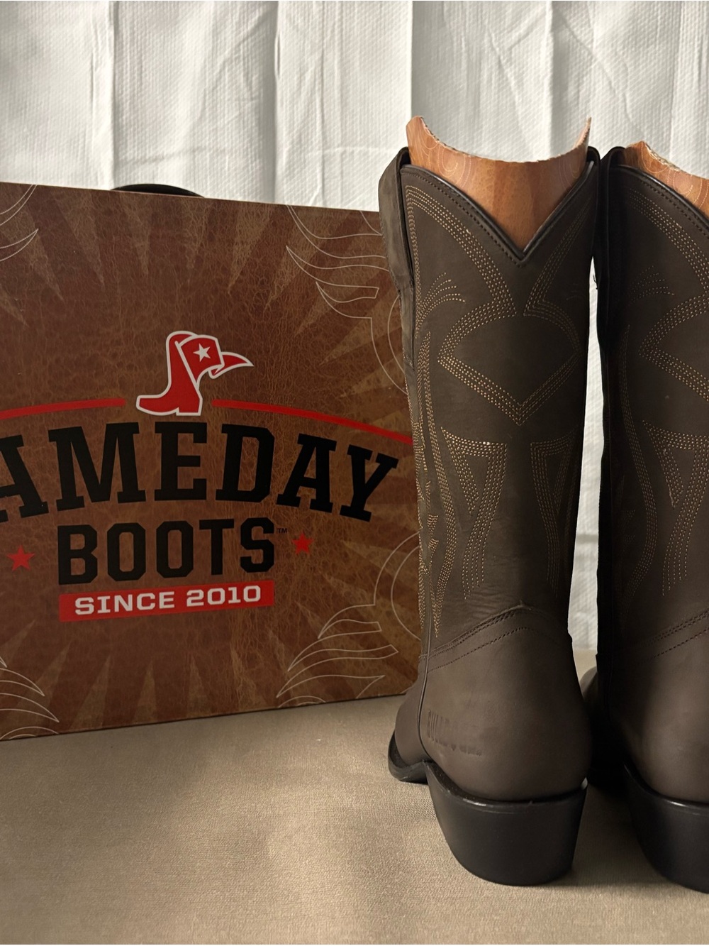 Ameda Brown Leather Western Boots with Embroidered Stitching - Picture 4 of 13